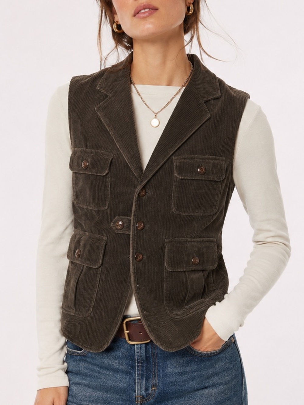 Banana Republic Vintage 90s Brown Corduroy Utility Safari Vest XS Heritage Style